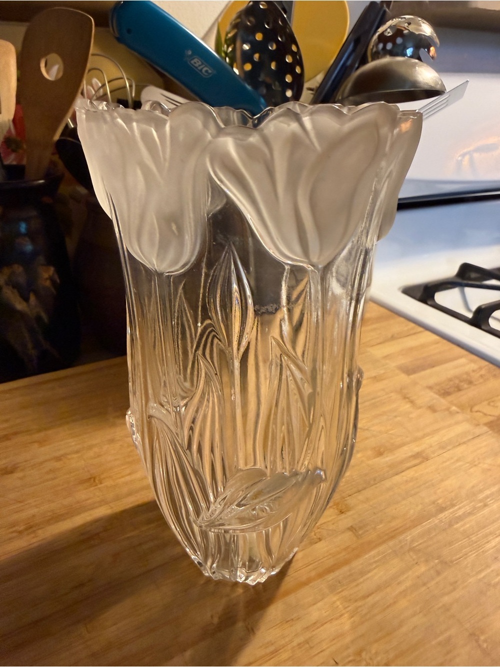 Beautiful Vintage Block Brand Cry Tulip Vase with Embossed Tulip Detail